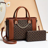 Trendy Handbag 2pcs Set, Elegant Geometric Pattern Tote Bag & Zip Around Wallet Set, Fashion Purse Set