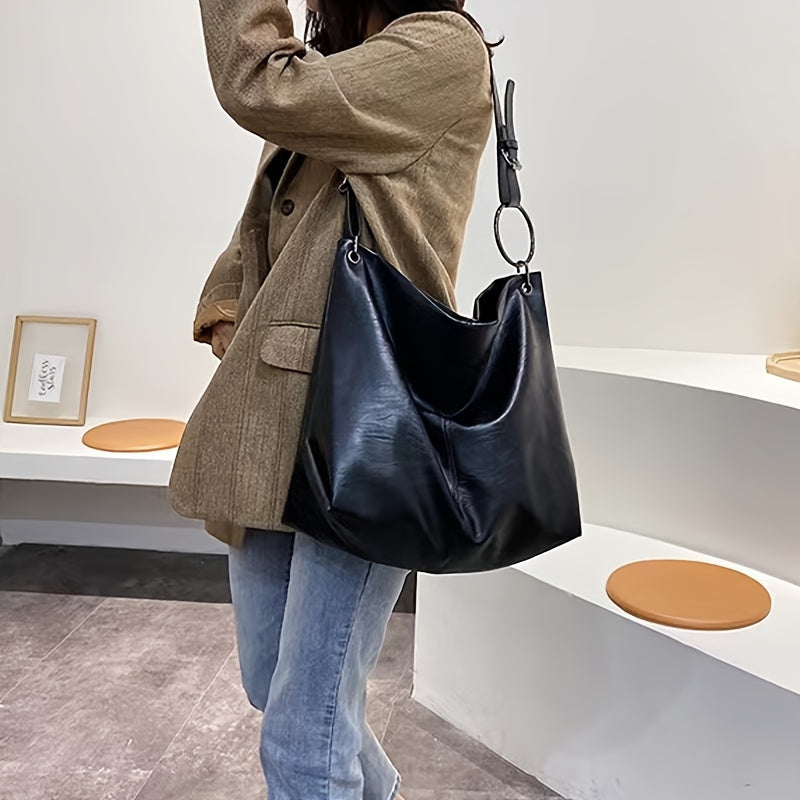 Trendy Large Capacity Shoulder Bag, Simple Solid Color Shopping Bag, Perfect All-match Underarm Bag For Commuting