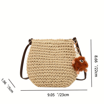 solvbao  Retro Straw Woven Bag For Women, Summer Beach Crossbody Bag, Boho Style Seaside Vacation Purse