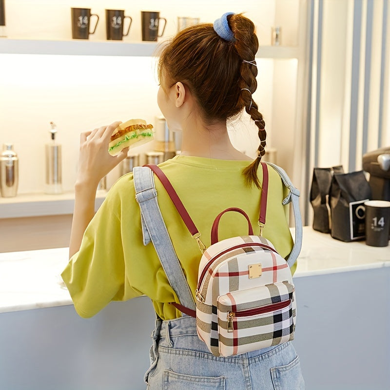 solvbao  1pc New Plaid Stylish Backpack, Multi-functional Casual Plaid Backpack, Trendy Sweet Crossbody Bag, Cute Double Shoulder Bag, Mobile Phone Bag, Camera Bag, Lipstick Bag