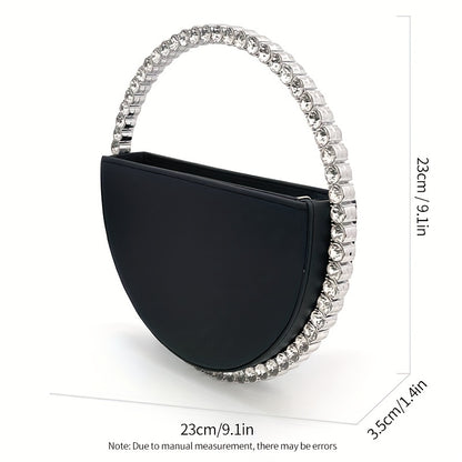 Rhinestone Round Ring Evening Bag, Trendy Faux Leather Clutch Purse, Women's Elegant Handbags For Party Prom Wedding