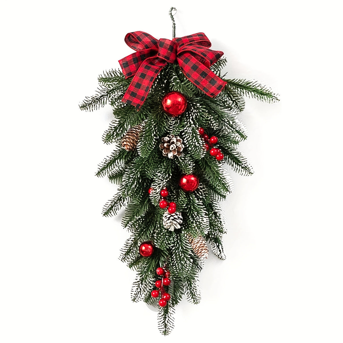 21.6" Classic Christmas Teardrop Swag with Artificial Pine Cones & Red Berries - Perfect for Door, Wall, or Window Decor