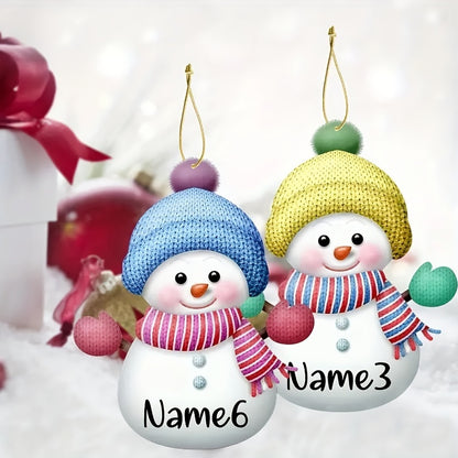 1 Set of 7 Acrylic Flat Snowman Christmas Tree Hanging Ornaments, 2025 Family 2/3/4/5/6/7 People DIY Decorations with Names, Holiday Decorations and Gifts