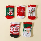 5pairs Baby Boys Kids Santa Claus Christmas Gift Bear Elk Terry Thickened Warm Socks, Toddlers Children's Trendy Socks