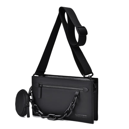 Men's Crossbody Bag With Chain & Coin Pouch, Multifunctional Shoulder Bag Travel Messenger Bag