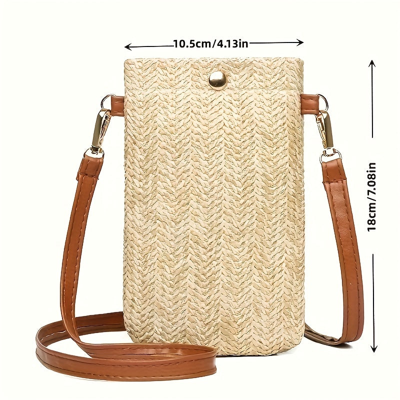 solvbao  Summer Beach Bag, Women's Versatile Straw Shoulder Bag, Lightweight Mobile Phone Bag