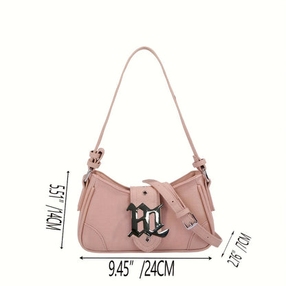 Niche Design Baguette Bag, Solid Color Y2K Underarm Bag, Trendy Shoulder Bag With Metal Buckle Decor