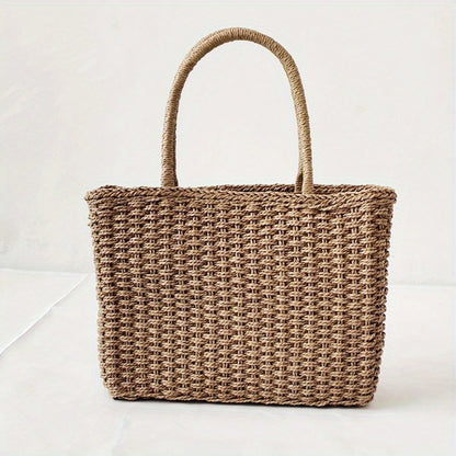 solvbao  Rattan Woven Tote Bag, Simple Large Capacity Handbag, Women's Summer Straw Beach Bag