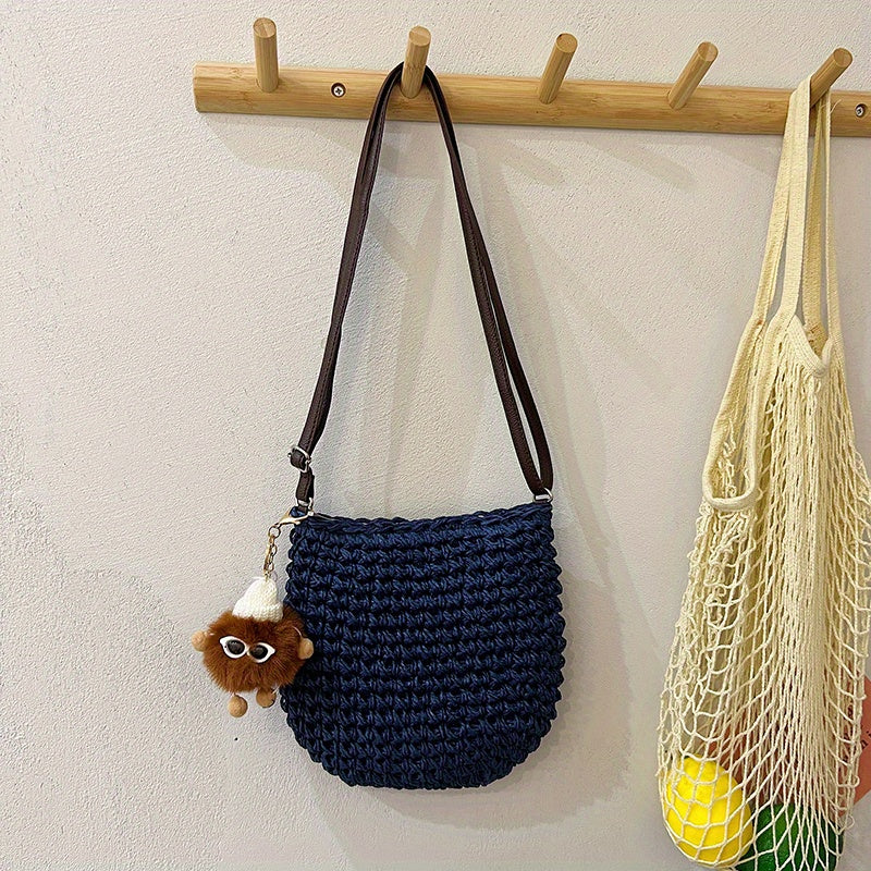 solvbao  Retro Straw Woven Bag For Women, Summer Beach Crossbody Bag, Boho Style Seaside Vacation Purse