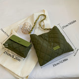 2pcs Puffer Quilted Tote Bag Set, Fashion Chain Shoulder Bag, Women's Nylon Handbag With Clutch Purse