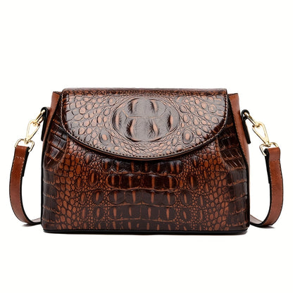 solvbao  Crocodile Pattern Crossbody Bags, Vintage Flap Messenger Bags, Women's PU Leather Shoulder Purse