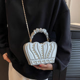 solvbao Crown Shaped Handbag For Women, Studded Rhinestone Crossbody Bag, Creative Chain Box Purse