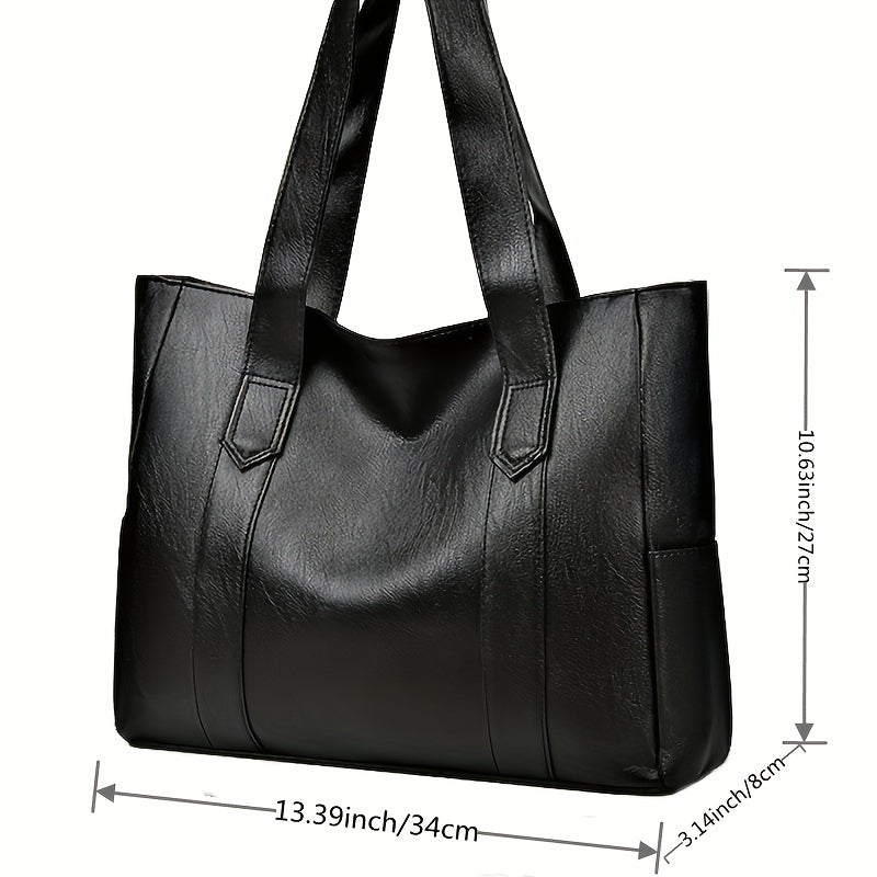 solvbao  Solid Color Tote Bag For Women, Large Capacity Shoulder Bag, PU Leather Handbag With Zipper