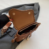 Trendy Woven Saddle Bag, PU Leather Solid Color Shoulder Bag, Perfect Crossbody Bag For Daily Use