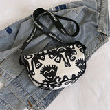 Trendy Printed Crossbody Bag, All-match Nylon Dumpling Bag, Street Sports Travel Shoulder Bag