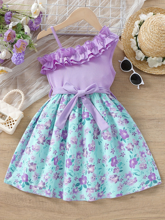 Girls Charming Floral Cami Dress with Splicing Frills - Lightweight Summer Party Wear - Ideal Gift for Sweethearts