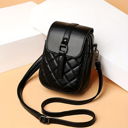 solvbao  Mini Argyle Quilted Crossbody Bag, Fashion Flap Mobile Phone Bag, Women's Multi Layer Shoulder Purse