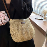 solvbao  Trendy Woven Straw Bag, Women's Summer Beach Handbag, Large Capacity Crossbody Bag