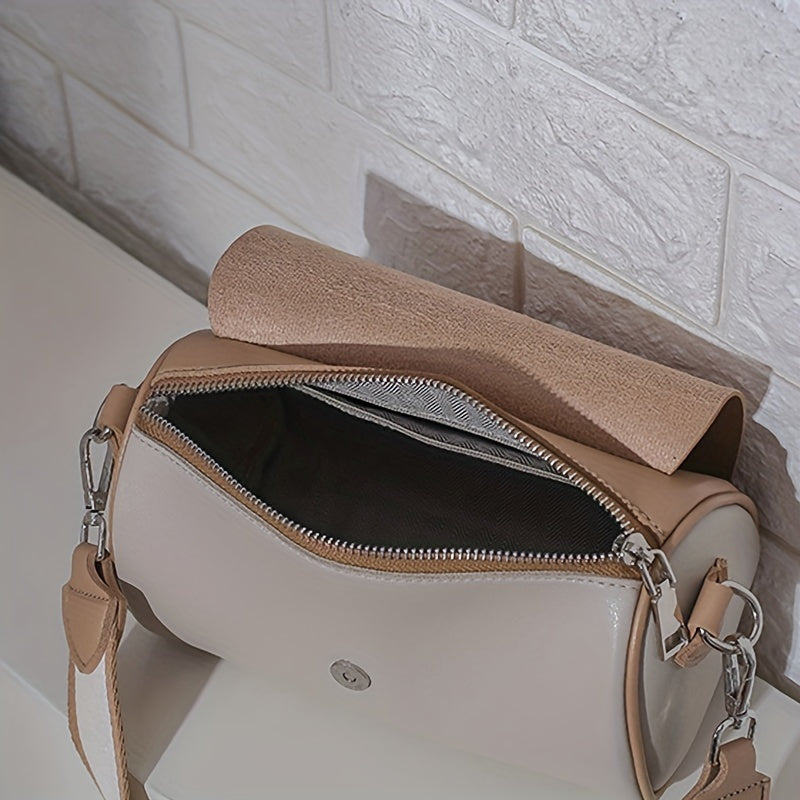 solvbao  Casual Trendy Barrel Shoulder Bag, All-Match Zipper Crossbody Bag, All-Match Purse