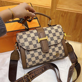 solvbao Vintage Checkerboard Pattern Square Bag, Classic Textured Top Handle Handbag, Versatile Carry On Crossbody Bag