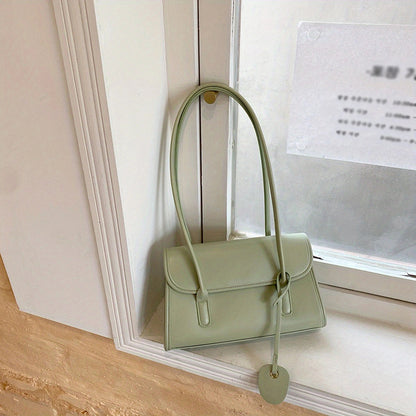 solvbao  Simple Baguette Bag, Elegant Solid Color Shoulder Bag, Trendy Underarm Bag Flap Purse