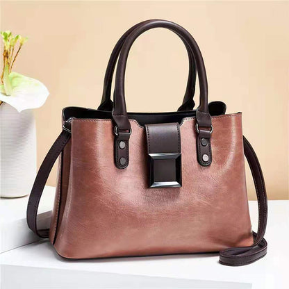 solvbao  Elegant Faux Leather Handbag, Women's Trendy Shoulder Bag, Casual Double Handle Purse