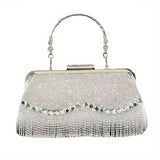 All Over Glitter Rhinestone Decor Handbag, Tassel Decor Satchel Bag, Women's Elegant Evening Bag For Party