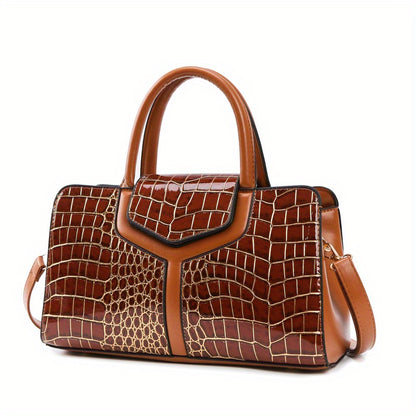 solvbao  Luxury Crocodile Print Tote Bag, Vintage Top Handle Satchel, Women's Fashion Handbag, Shoulder Bag, Crossbody Bag & Purse