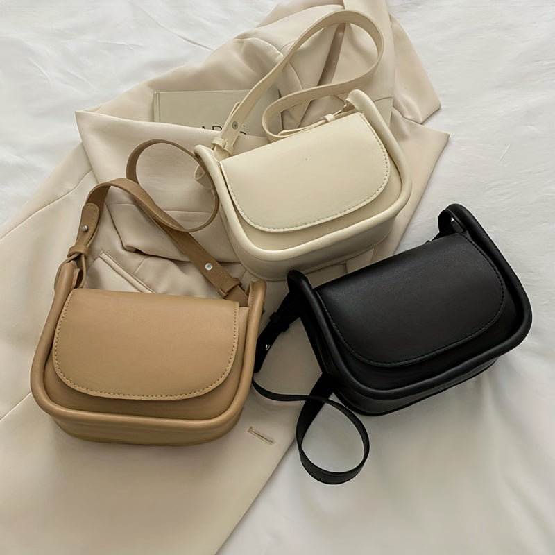 solvbao Mini Fashion Crossbody Saddle Bag, Solid Color Simple Shoulder Bag, Women's Cute Handbag & Purse