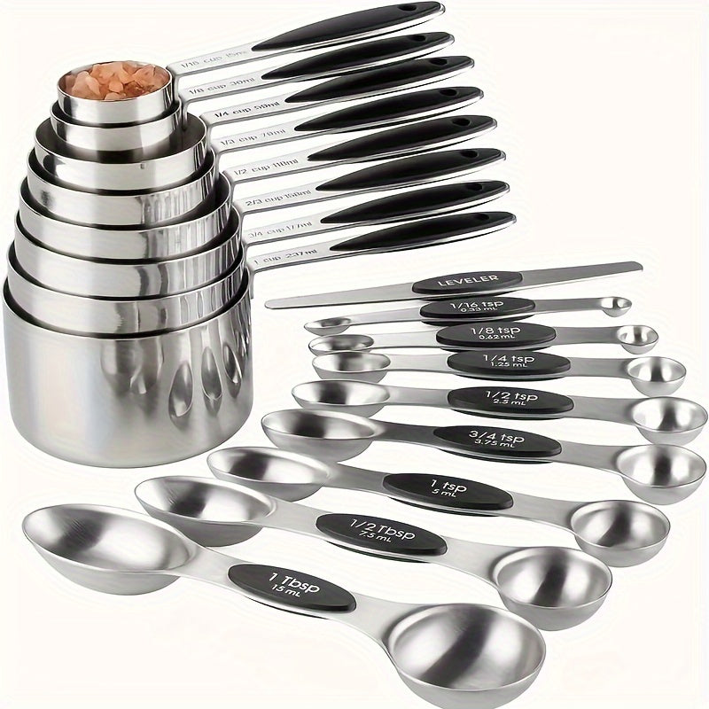 8/17pcs Deluxe Measuring Cups Set - Premium Stainless Steel Measuring Spoons for Accurate Dry and Liquid Ingredient Measurement, Essential Baking Tools, Kitchen Gadgets, and Accessories for Home Cooks and Professionals