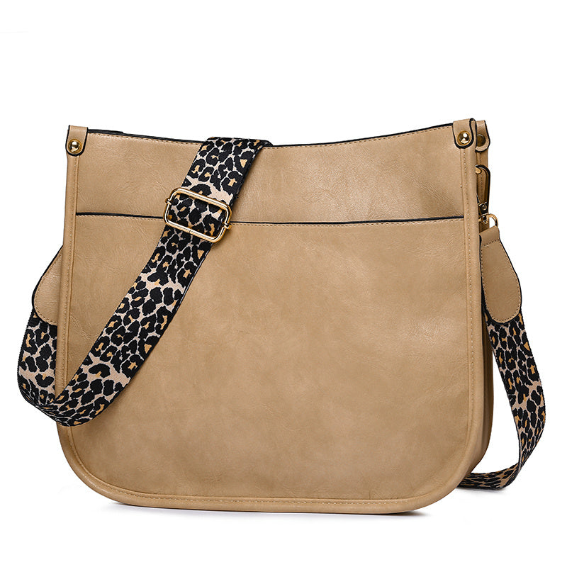 solvbao Leopard Print Straps Crossbody Bag, Solid Color Saddle Bag, Shoulder Zipper Bag For Work