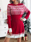 Elegant Christmas Knit Sweater Dress - Chic Long Sleeve, Crew Neck with Festive Patterns, Perfect for Holiday Parties & Gifts