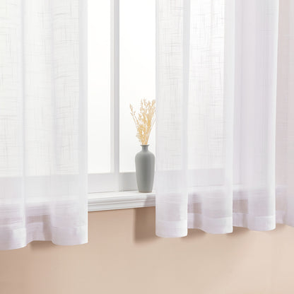 1-Panel Short Linen White Tulle Sheer Curtain for Modern Kitchen, Living Room, and Bedroom Window Treatments with Drapes for Home Decor