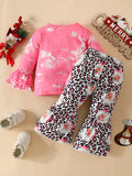 Baby Cute Santa Claus Head Long Sleeve Top + Cute Allover Print Pants, Kid's Christmas Pary Casual Clothes