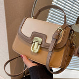 Trendy Classic Colorblock Mini Shoulder Bag, Fashionable Top Handle Lock Satchel Bag For Women