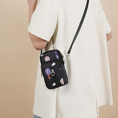 Mini Heart Zipper Phone Bag, Nylon Canvas Crossbody Bag, Multi Layer Zipper Around Purse (3.54*6.7*2.36) Inch