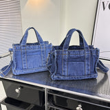 Stylish Denim Canvas Tote Bag, Small Square Crossbody Bag, Top Handle Purses For Street Wear