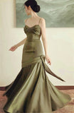 solvbao Green Satin Mermaid Long Sweetheart Evening Dress, Green Prom Dress