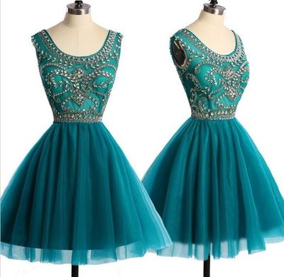 Solvbao Hunter Green Tulle Knee Length Beaded Homecoming Dresses, Cute Graduation Party Dress, Short Prom Dress