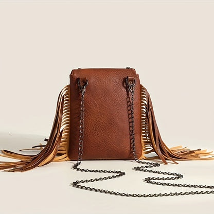 solvbao  Steampunk Fringe Crossbody Bag, Trendy Rivet Shoulder Bag, Vintage Tassel Mobile Phone Bag