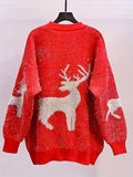 Cozy Red Christmas Elk Pullover Sweater - Teen Girls' Baggy Comfy Long Sleeve Knitted Jumper Tops for Casual Winter Wear - Soft, Warm, and Festive Holiday Gift Idea