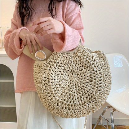 solvbao  Straw Woven Tote Bag, Summer Beach Large Capacity Crossbody Bag, Versatile Elegant Handbag