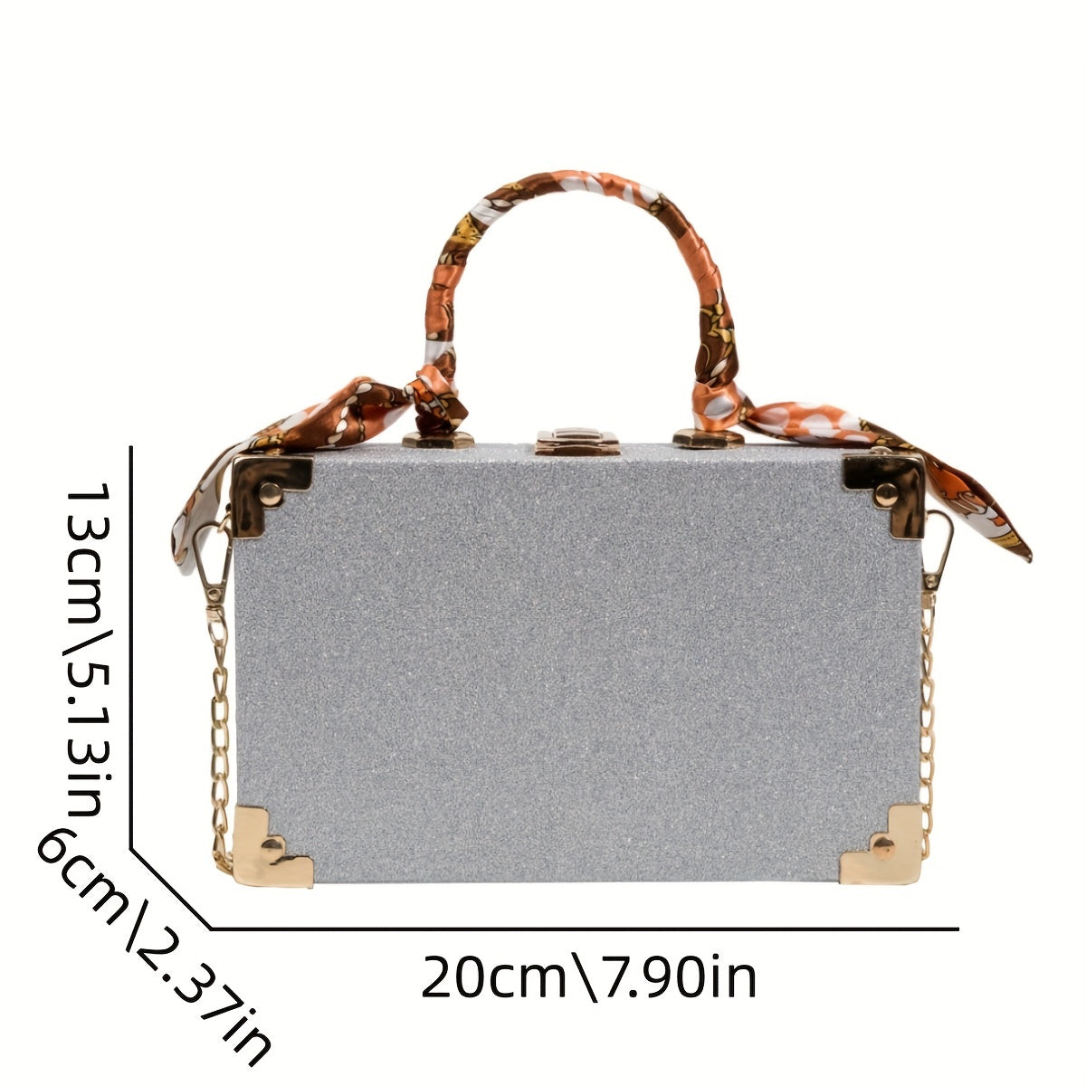 Scarf Handle Metal Chain Crossbody Box Bag, Acrylic Textured Bag, Chic Fashion Versatile Shoulder Bag