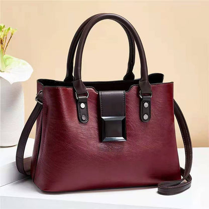 solvbao  Elegant Faux Leather Handbag, Women's Trendy Shoulder Bag, Casual Double Handle Purse