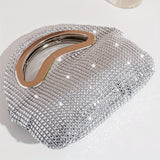 All Over Rhinestone Decor Handbag, Glitter Luxury Sliver Satchel Dinner Bag, Women's Dress Evening Bag