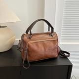 solvbao Retro Style Handbag For Women, Solid Color Crossbody Bag, Casual PU Leather Boston Bag