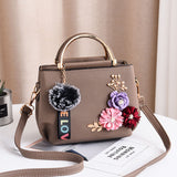 solvbao 3D Flower Decor Handbag, Women's PU Leather Crossbody Bag, Small Top Handle Purse