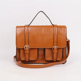 solvbao  Vintage Flap Satchel Bag, Women's Brown Messenger Bag With Removable Long Strap For Student