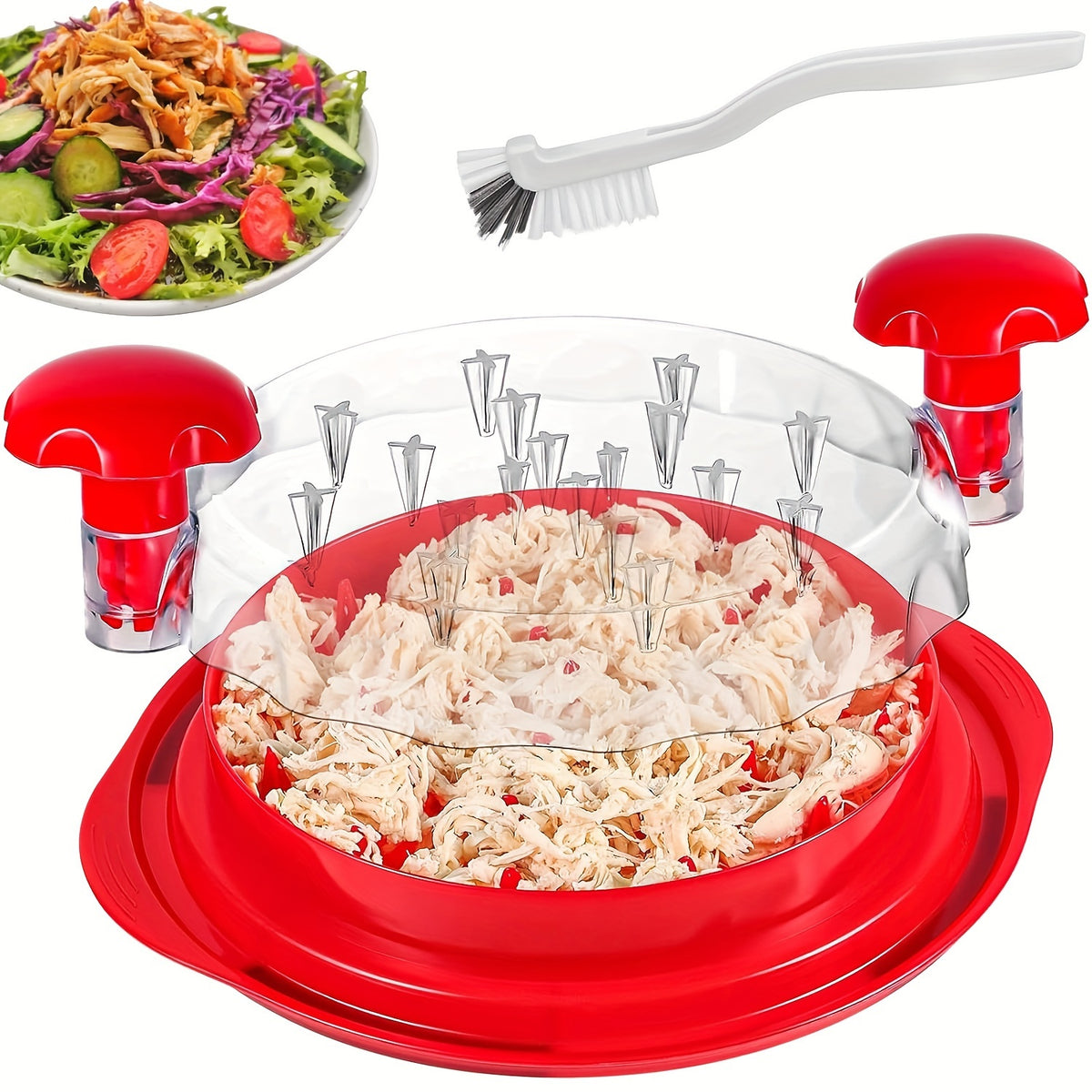 1pc, Kitchen Chicken Shredder Tool, Visible Meat Shredder Twist Chopper, Chicken Grinder With Transparent Lid And Cleaning Brush Anti-slip Strip Suitable For Beef Chicken