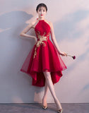 solvbao Red High Low Halter Stylish Formal Dress, Cute Party Dresses